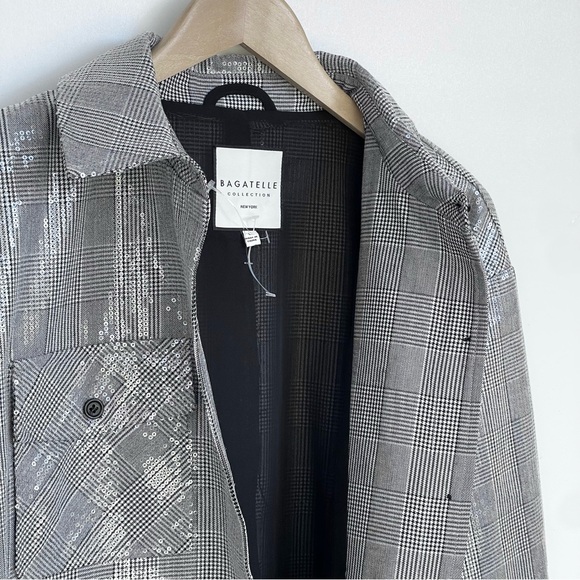 BAGATELLE Avec Les Filles Clear Sequin Shimmer Plaid Jacket Oversize Boxy Fit - Picture 7 of 12